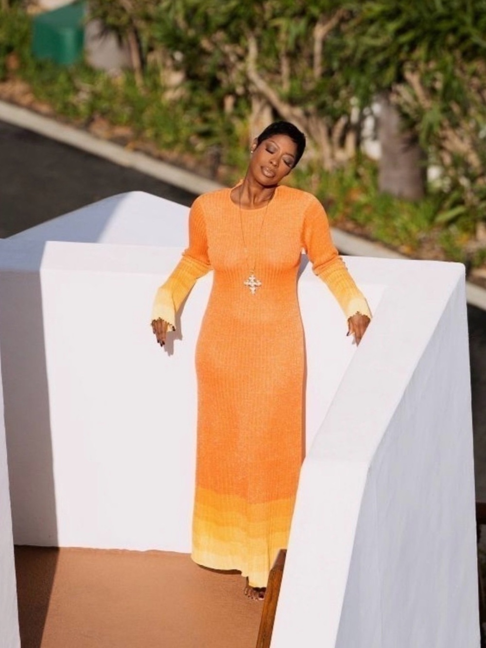 Sunset Ombre Knit Maxi Dress in Orange - Picture 3 of 7